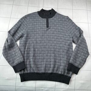 Brax Sweater Mens Medium Gray Steffen Merino Wool 1/4 Zip Pullover Check Knit